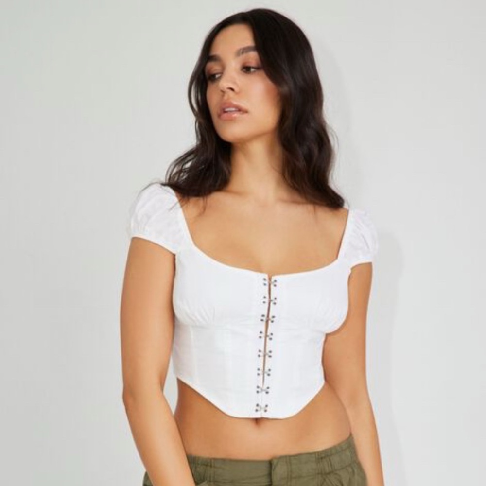 Garage White Hook & Eye Bustier Top